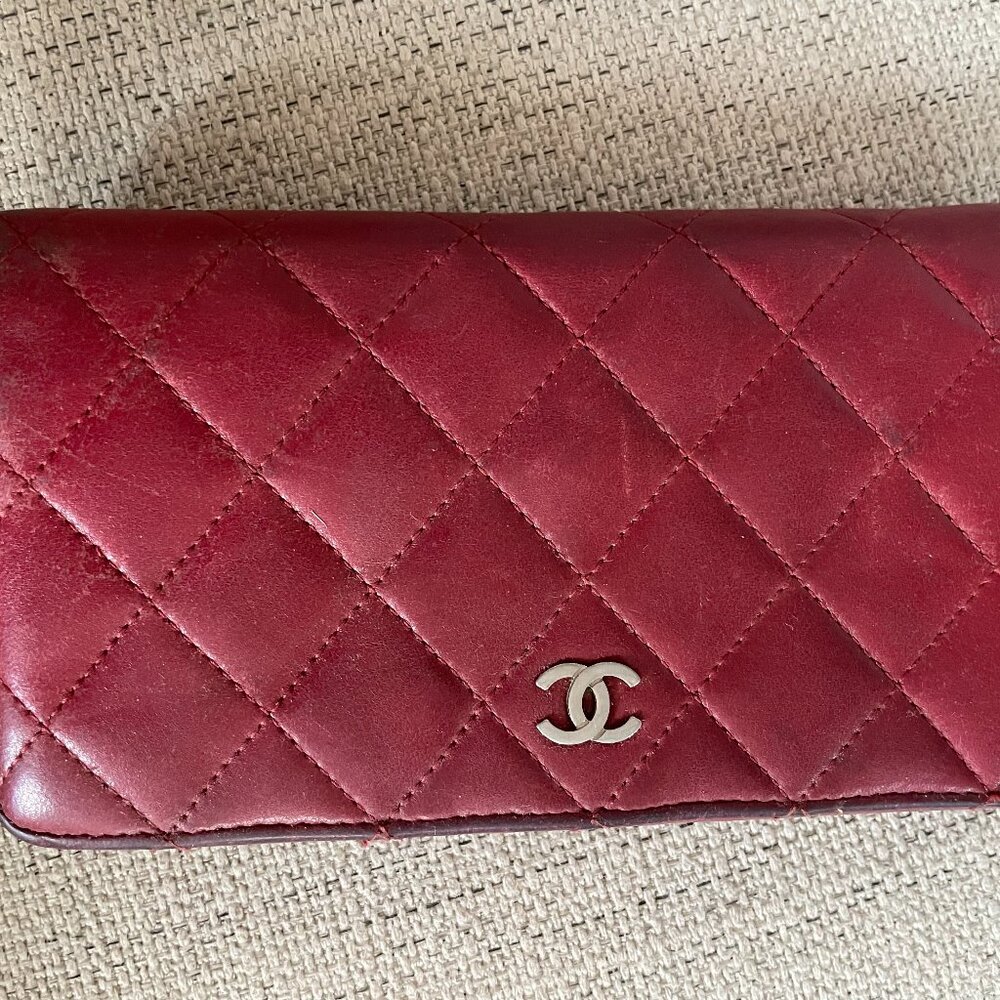 Authentic Quilted Red Caviar Leather Chanel Wallet